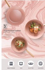   【現貨】韓國NeoFlam 粉紅木柄28cm陶瓷塗層不沾深炒鍋